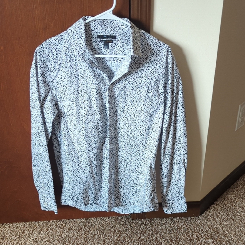 White and Black Patterned Long Sleeve Shirt